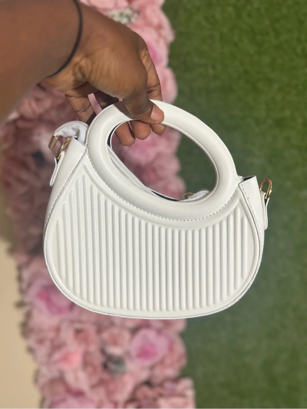White Structured Circle Handle Women's Bag